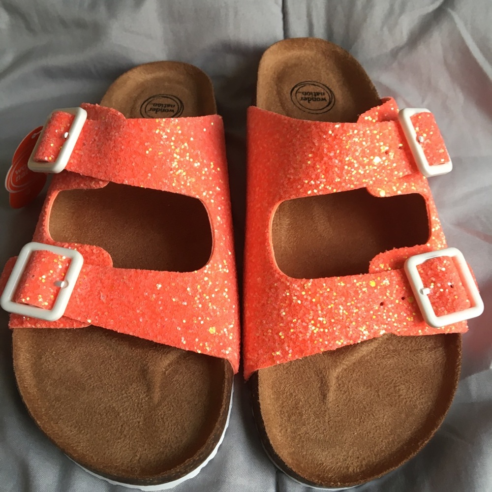 Glitter orange pink slides